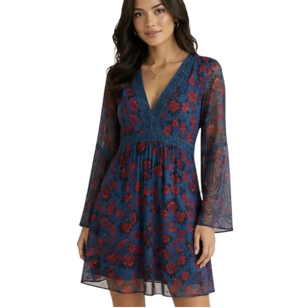 Abercrombie & Fitch Babydoll Bell Sleeve Mini Dress Small Blue Whimsigoth Fairy